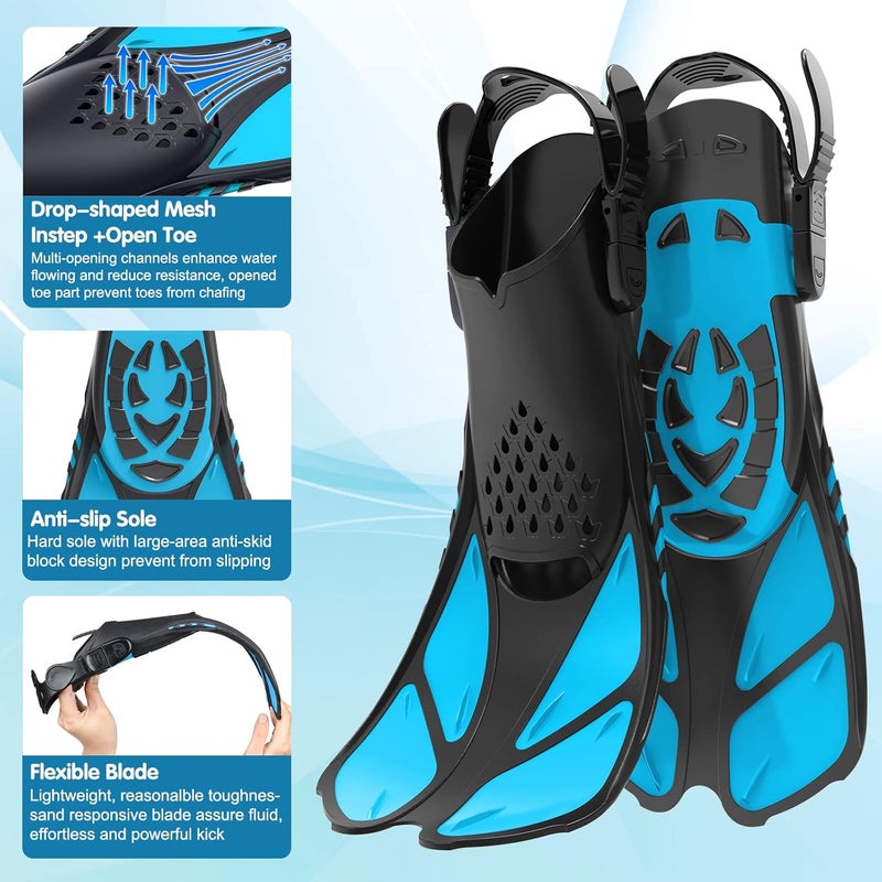 Seovediary Kids Snorkel Set, Mask Fins Snorkeling Gear for Kids Anti-Fog Swim Goggles 180 Panoramic View Dry Top Snorkel and Dive Flippers Combo with Travel Bag for Snorkeling Training Swimming Diving - Image 5